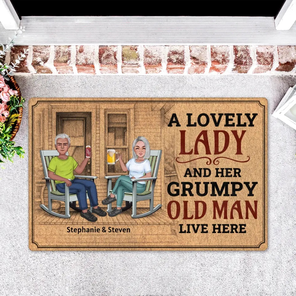 A Lovely Lady And A Grumpy Old Man - Personalized Doormat